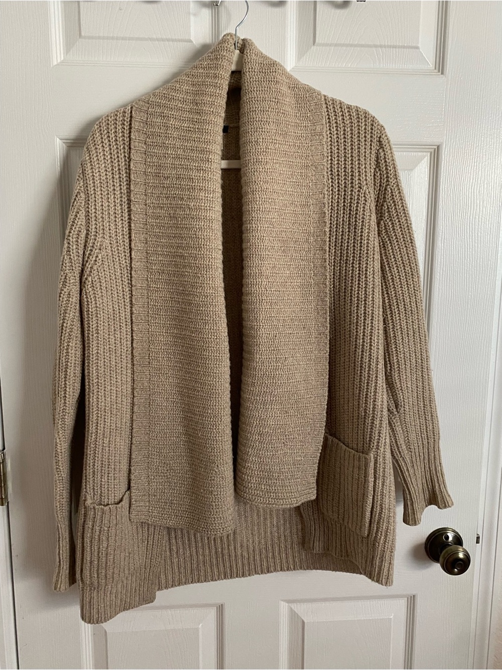 J.Crew 100% Wool Open-Front Shawl Collar Cardigan – Beige/Oatmeal